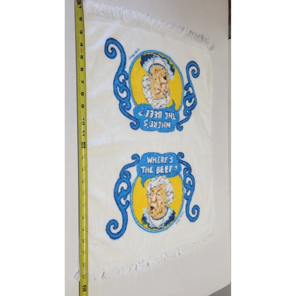 Vintage Wheres The Beef Wendys Hand‎ Towel 1984 Leshner St Marys Ohio Fringe